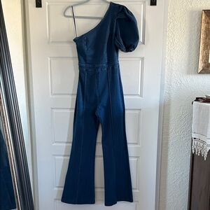 Flying Tomato One-Shoulder Denim Jumpsuit